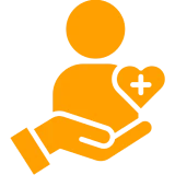 Person icon with heart and hand.